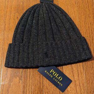 Polo Ralph Lauren PRL Winter Cuffed Wool Beanie Charcoal Gray PP0054 003